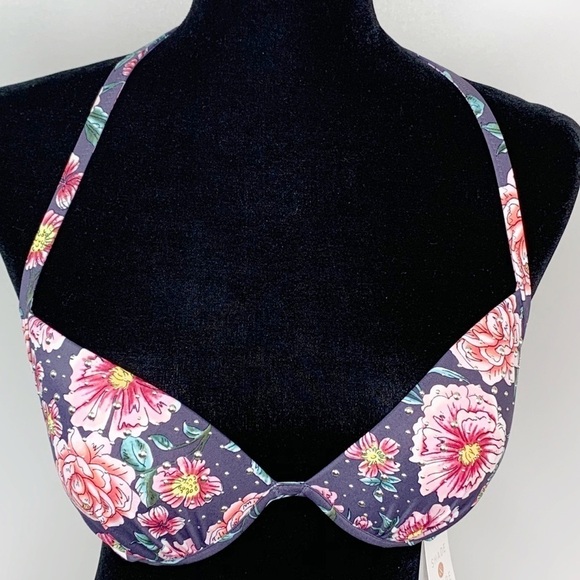Shade & Shore Floral Jewel Embellish Underwire Light Lift Bikini Top 34 D NWT - Picture 1 of 11